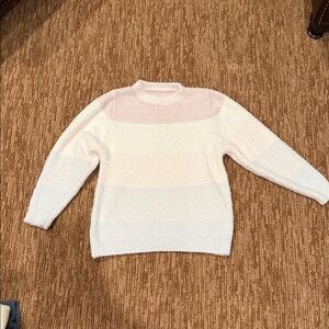 Striped Crewneck Sweater - Soft Pink & White